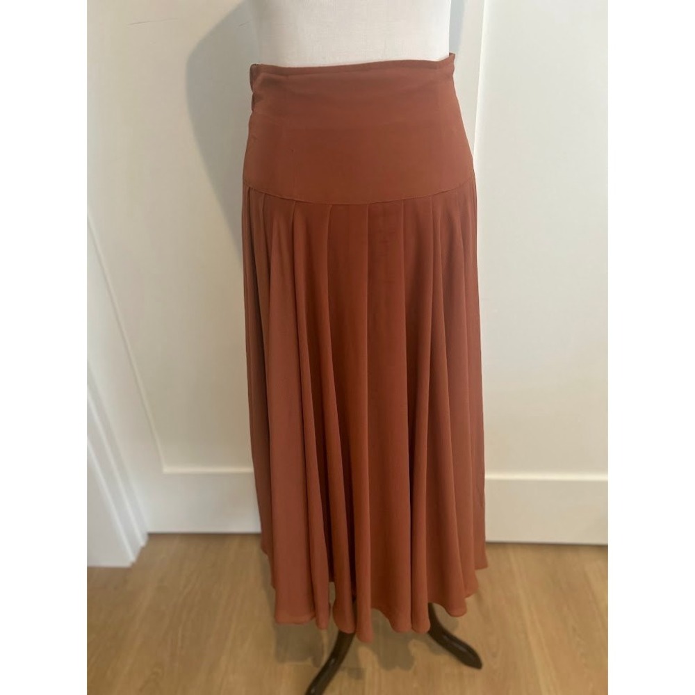 Muted orange flowing midi skirt yoke front Chyi‎ Awai Brand Size s/m